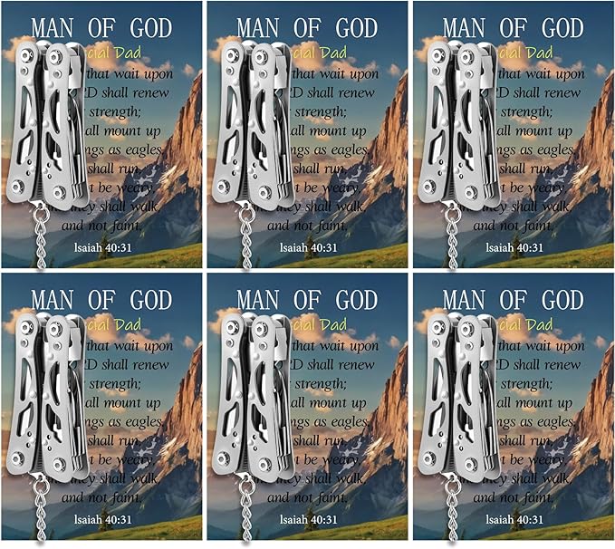 6 Pack Father's Day Mini Multitool Pliers Gifts with Man of God Cards for Men Him Dad Boyfriend Small Multitool Pocket Pliers Stainless Steel Mini Plier Man of God Gifts Father's Day Gift