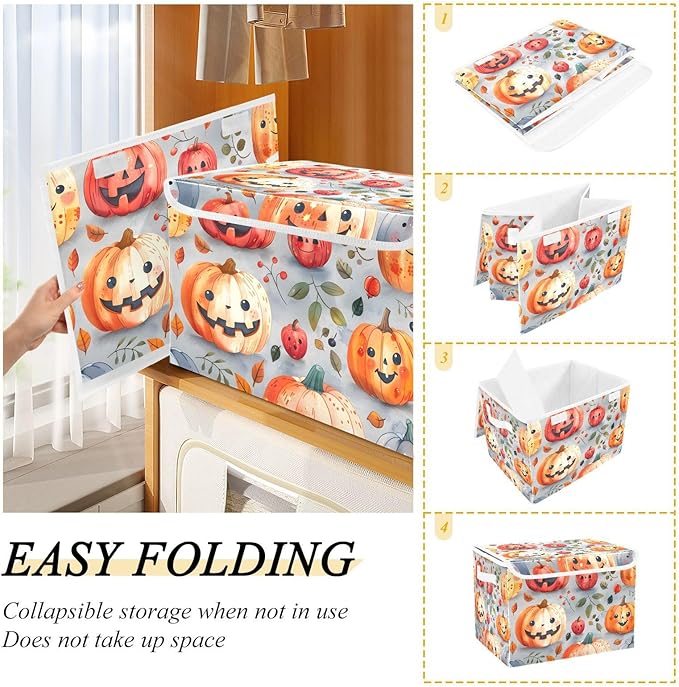 senya Halloween Baskets Collapsible Storage Bins with Lids Halloween Pumpkins Cute Leaves Storage Boxes Clothes Baskets for Organizing