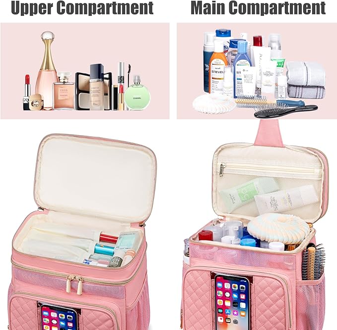 Large Toiletry Bag for Women MenBathroom BagWater Resistant Shower BagMakeup BagPortable Shower Caddy for College DormHanging Travel Toiletry Bag with Transparent Waterproof Phone Pocket
