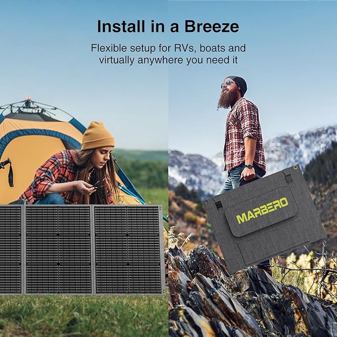 MARBERO 200W Portable Solar Panel for Power Station IP68 Waterproof 200 Watt Foldable Solar Charger &gt23% High Efficiency Compatible with Solar Generator for Camping RV Outdoor Cloudy