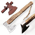 20 Handmade Carbon Steel Viking Axe with Hand Craved Ash Wood Shaft Viking Camping Axe &amp Hatchet. Beautiful Gift for Father Brother and for Him or Her (Medieval Axe)