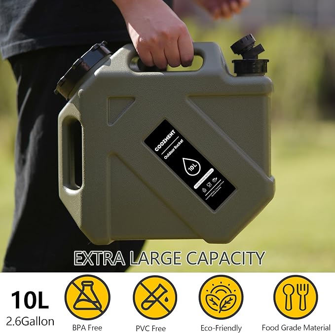 3.2 Gallon/5 Gallon Water Containers with Spigot BPA Free Water Jug Military Green Water Tank Multifunction Water Storage Containers for Camping Outdoor HikingEmergency Stroage