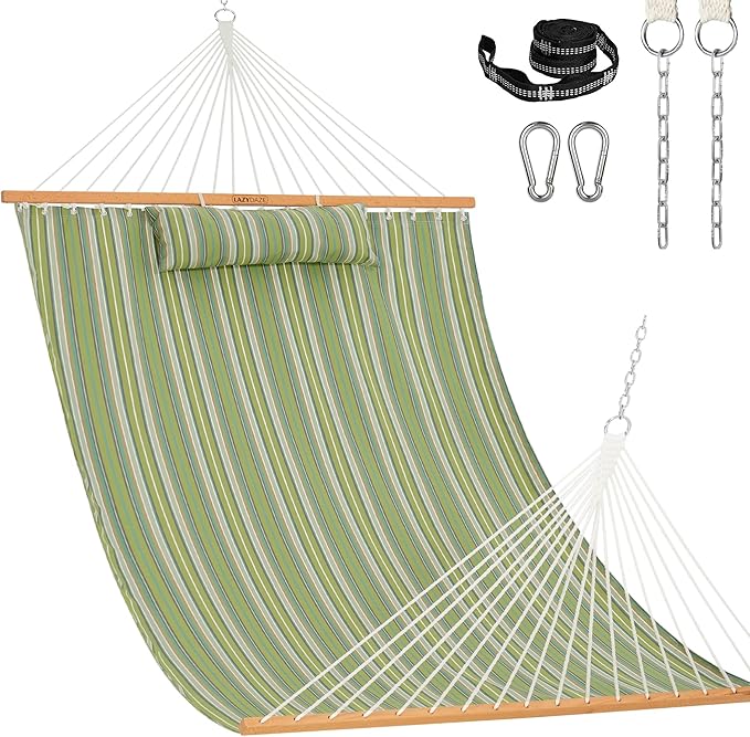 Lazy Daze Hammocks 12 FT Sunbrella Fabric Hammock not Fading with Spreader Bars and Free Pillow Fits for 2 Persons All Weather and Fade Resistant 450 lbs Capacity Foster Surfside with RAIN Finish