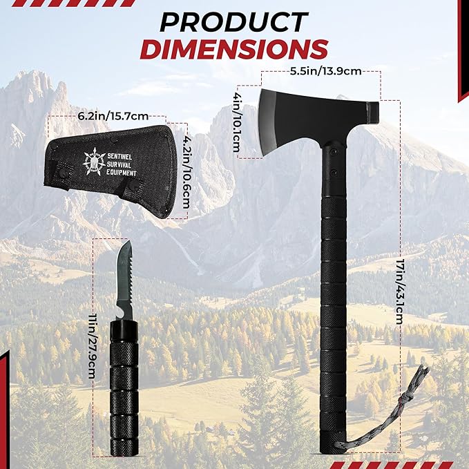 Bushcraft Hatchet - Multi-Tool Camping Hatchet with Firestarter and Saw | Portable Survival Gear | Hiking and Emergency Tools | All-in-One Backpaging Axe for Outdoor Adventures