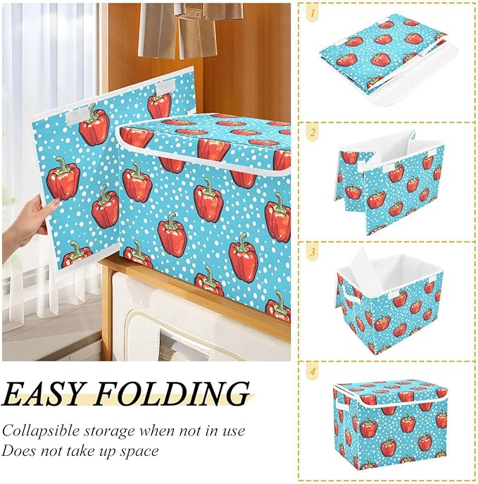 Storage Cube with Lid Peppers Cartoon Print 16.5×12.6×11.8 IN 1 Pack Collapsible Large Capacity Foldable Storage Basket Bin Organizer