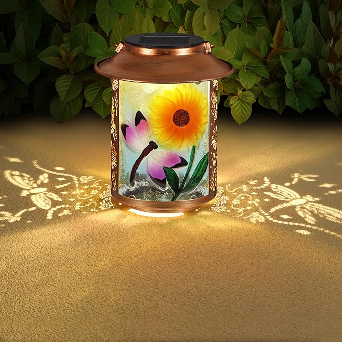 Dragonfly Solar Lanterns Outdoor WaterproofBirthday Gifts for Women Mom Grandma Garden DecorHanging Solar Lights Wall Mount Decorations for YardFront PorchPatioLawn Pathway Landscape