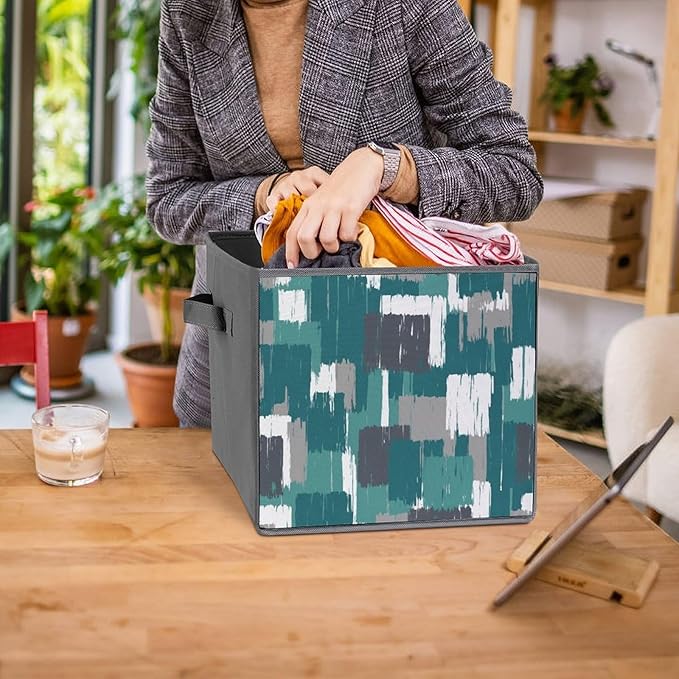 Compact Storage Basket Teal Grey Turquoise Collapsible Organizer Bin with Handles Versatile Storage Container for Home