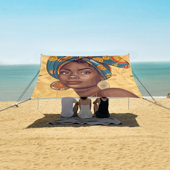 ALAZA Portrait African Woman in Traditional Women Gold Earrings Beach Tent Sun Shelter Portable Canopy Sunshade for Outdoor Camping Picnics Backyard Fun 10x9 ft