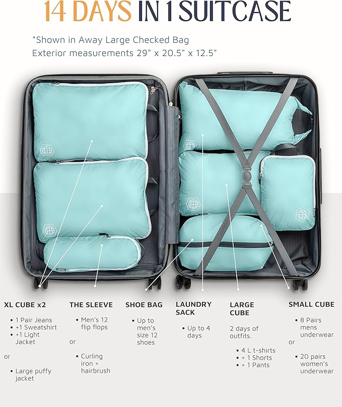 Large Compression Packing Cubes for Travel-Packing Cube Luggage Organizers 7 Piece Set for Checked Luggage-Ultralight Expandable/Compression Bags by TRIPPED Travel Gear (DustyTeal/White)