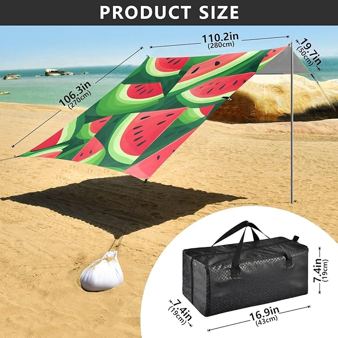 ALAZA Watermelon Slices Summer Beach Tent Sun Shelter Portable Canopy Sunshade for Outdoor Camping Picnics Backyard Fun 10x9 ft
