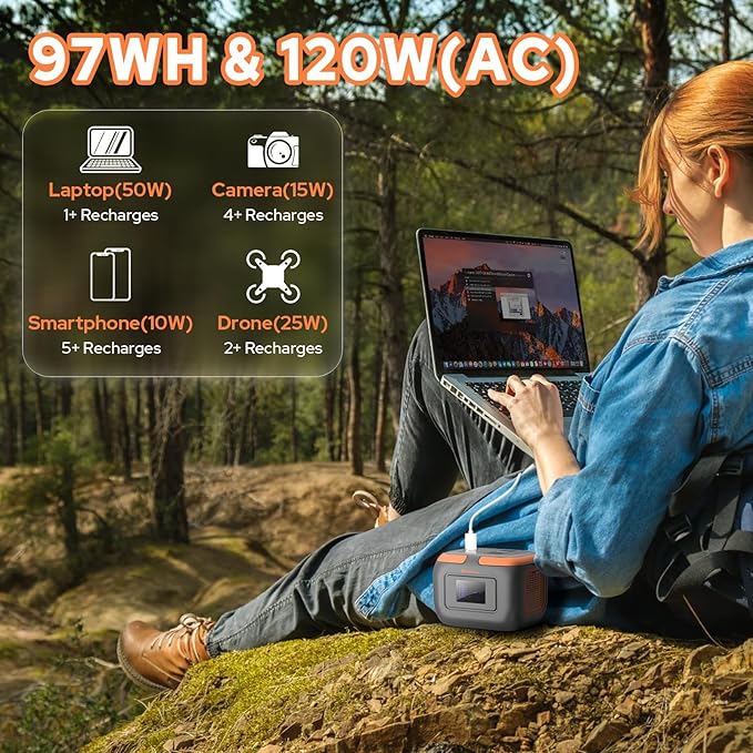 Portable Power Station 120W Power Bank with AC Outlet Portable Generator 97.6Wh External Battery Power Pack with USB C Input for Camping Home Van Life Adventure Backup