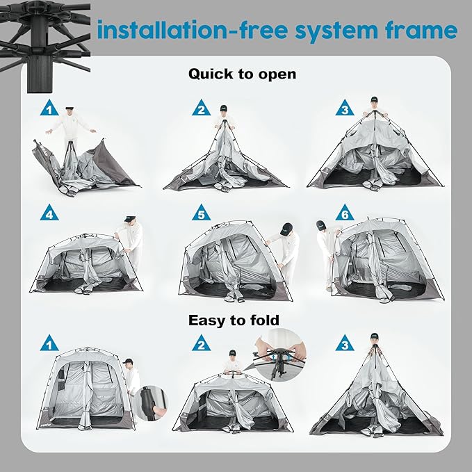 Camping Shower Tent Deluxe Changing Room Easy Set Up Privacy ShelterLarge Toilet Tent with Floor Drain Design for Beach CampingHiking with Stakes and Ropes for Stability