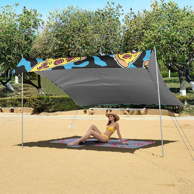 ALAZA Blue Tiger Pizza Pattern Beach Tent Sun Shelter Portable Canopy Sunshade for Outdoor Camping Picnics Backyard Fun 10x9 ft