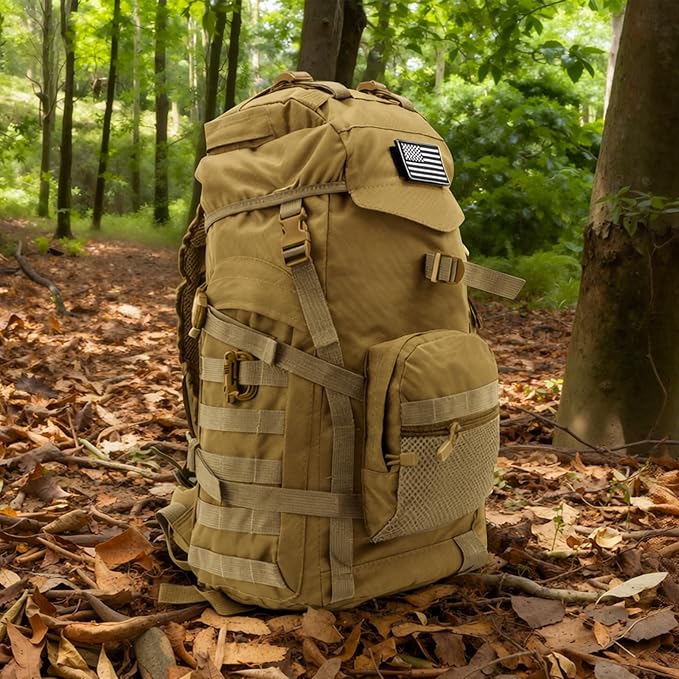 50L Tactical Backpack for Men and Women Water-Resistant Molle Rucksack Large Military Assault Pack for Hiking Hunting Camping Gym &amp Outdoor Survival Khaki