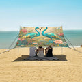 ALAZA Green Flamingos Beach Tent Sun Shelter UPF50+ Protection Beach Shade Canopy w/ 4 Sandbags for Outdoor Camping Fishing Backyard Fun Picnic 10x9 ft