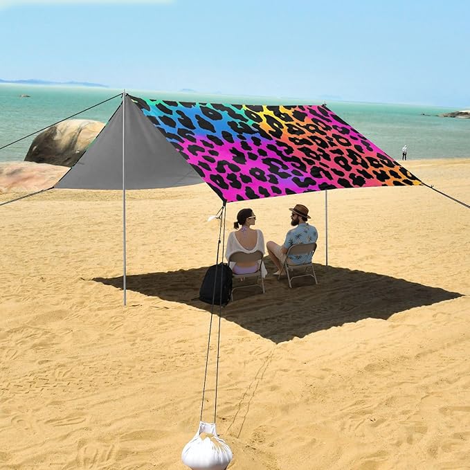 ALAZA Neon Leopard Skin Print Beach Tent Sun Shelter Portable Canopy Sunshade for Outdoor Camping Picnics Backyard Fun 10x9 ft