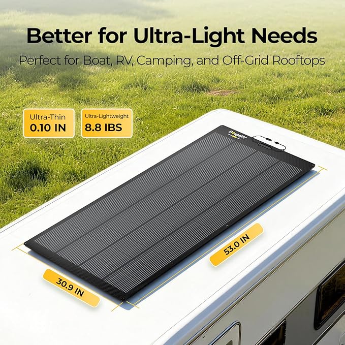 BougeRV Upgrade Arch 200W N-Type Fiberglass Flexible Solar Panel 24 Volts 16BB Mono Cell 25% High-Efficiency 270° Lightweight Compact for RV Boat Marine Camping Home Curve Surface Black