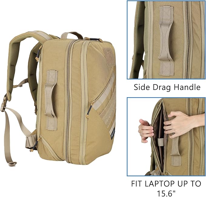 MGFLASHFORCE Tactical Travel Backpack for Men Molle Work Daypack Carry On Bag 15.6 Laptop Compartment Expandable 24L to 35L (Coyote Brown)