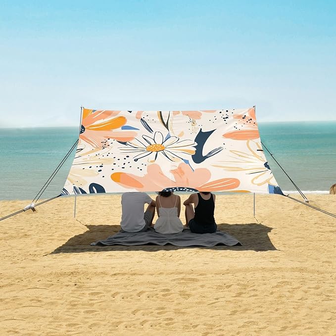 ALAZA Abstract Boho Daisy Beach Tent Sun Shelter Portable Canopy Sunshade for Outdoor Camping Picnics Backyard Fun 10x9 ft