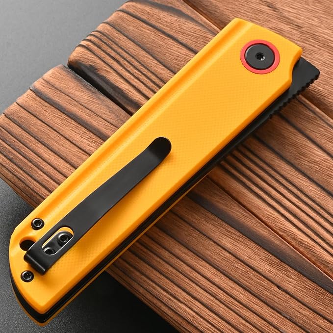 FF15 Folding Pocket Knife AUS-10 Steel Blade G10 Handle EDC Tool Knife Pocket Clip for Men Women Outdoor Camping Hunting Survival(Yellow)