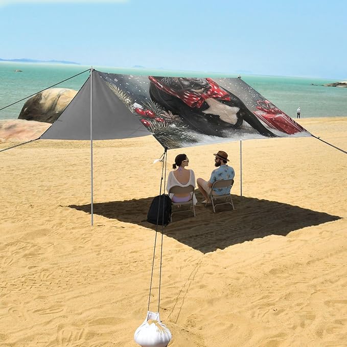 ALAZA Black French Bulldog Snowflake Christmas Scene Beach Tent Sun Shelter Portable Canopy Sunshade for Outdoor Camping Picnics Backyard Fun 10x9 ft