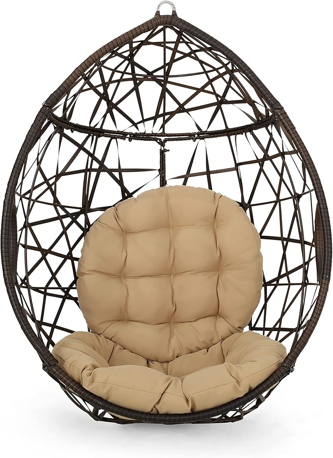 Christopher Knight Home Isaiah Indoor/Outdoor Wicker Tear Drop Hanging Chair (Stand Not Included) Multi-Brown and Tan