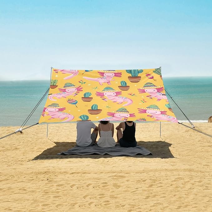 ALAZA Salamander Cactus Pattern Beach Tent Sun Shelter Portable Canopy Sunshade for Outdoor Camping Picnics Backyard Fun 10x9 ft