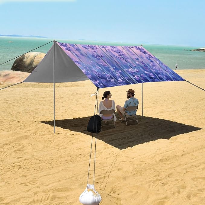 ALAZA Retro Lavender Art Beach Tent Sun Shelter Portable Canopy Sunshade for Outdoor Camping Picnics Backyard Fun 10x9 ft