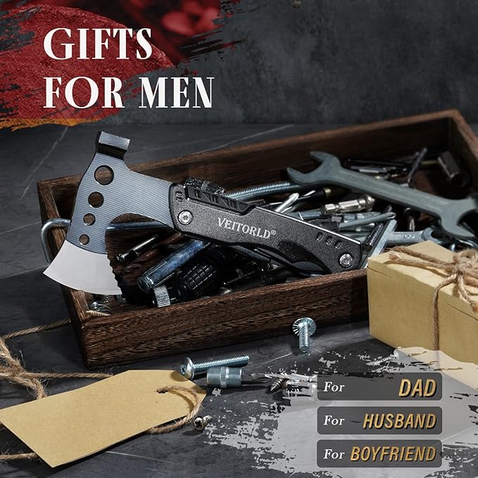 VEITORLD Fathers Day Gifts for Men Dad Husband from Daughter Son Survival Gear and Equipment Multitool Axe Hammer Camping Accessories Unique Hunting Fishing Gift Ideas for Him Boyfriend Grandpa