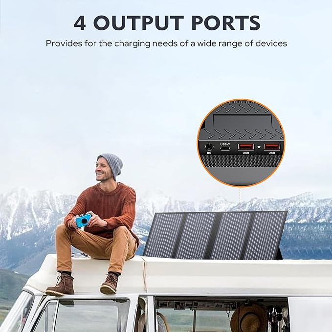 ENGINSTAR 60W Foldable Solar Panel Charger with 18V DC Outlet for Portable Power Stations EnginStar/Jackery/Rockpals/Flashfish Portable Solar Generator with QC 3.0 for Outdoor Camping Van RV Trip