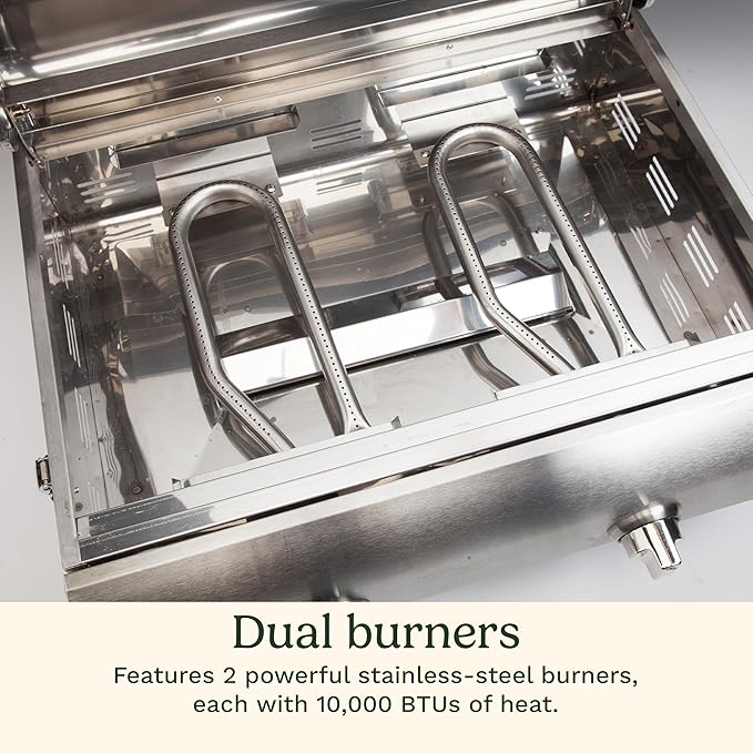 Cuisinart Chef's Style Tabletop Portable Propane Grill 20000 BTU Stainless Steel 2-Burner Outdoor Gas Grill for Camping Tailgates BBQ Hassle-Free Setup Twist-Start Ignition CGG-306