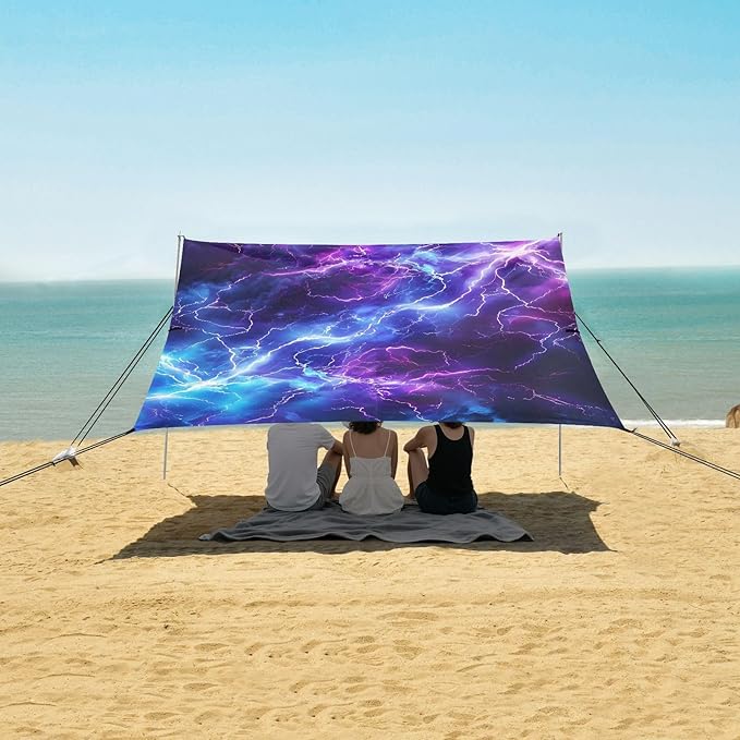 ALAZA Blue Purple Lightning Electricity Cross Lightning Beach Tent Sun Shelter Portable Canopy Sunshade for Outdoor Camping Picnics Backyard Fun 10x9 ft