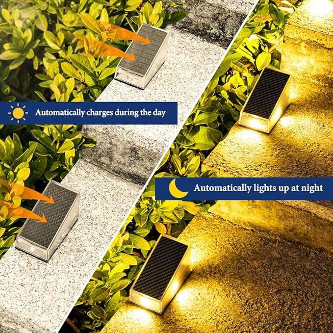 Solar Stair Lights IP65 Solar Step Light for Outdoor Stairs Waterproof for Rain Snow Lights for Patio Garden Porch Deck Front Step (Warm-6Pack)