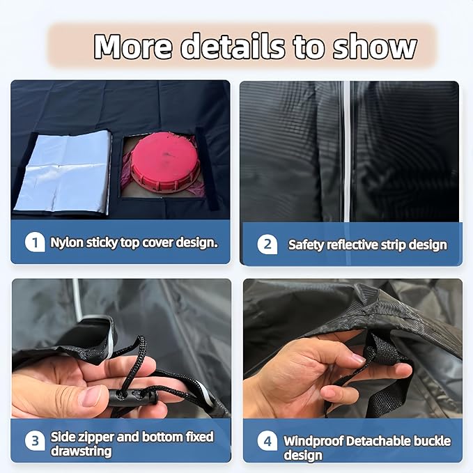 IBC Tote Cover 275 Gallon 1000L Water Tank Cover Side Windproof Hook and Loop Fastener 420D Tear-resistant Oxford Cloth with Reflective Zipper Design (Black)