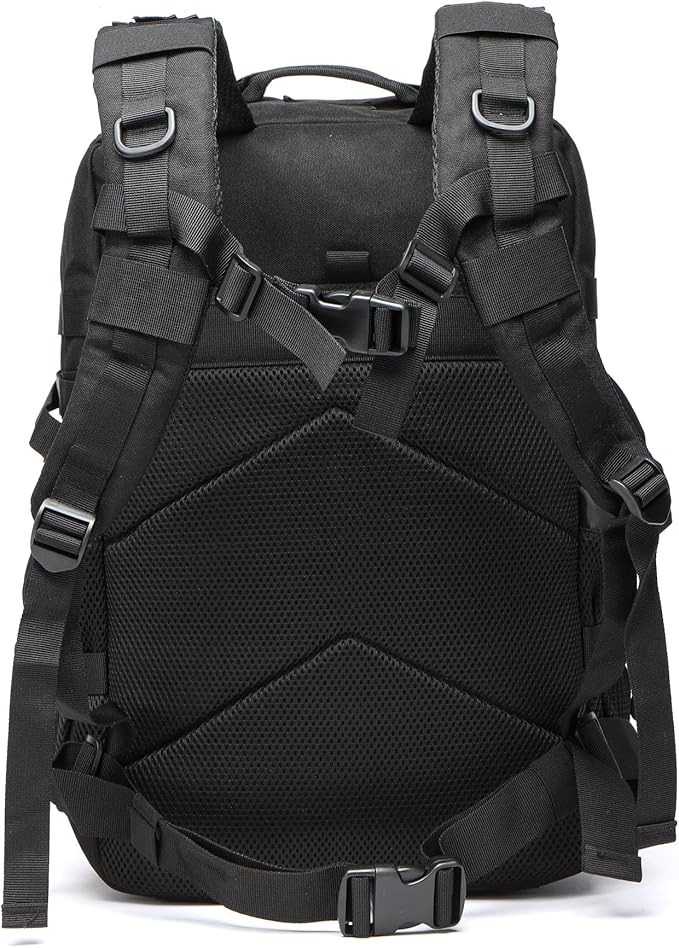 50L Tactical Military Backpack Waterproof Sturdy Bag for Hiking Camping Fishing Gym Backpack with Bottle Holder (ALL Black)