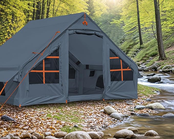 Inflatable Camping Tent2/4/6/8 Person Glamping Inflatable Tents with Awning Quick Setup Blow Up Tents with Pump Waterproof Oxford Inflatable House for Camping Air Glamping Hot Tents for Adult
