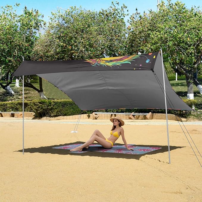 Cute Sloth Stable Beach Tent UPF50+ Water-Resistant Large Sun Shelter with Sand Pockets for Family Trips Picnics &amp Camping