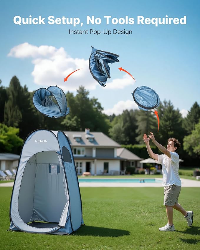VEVOR Pop up Privacy Tent Instant Portable Privacy Tent Changing Room with Bag Ground Stakes Ropes Carry Bag 190T Polyester with Silver Coating Quick Setup for Camping Beach Fishing