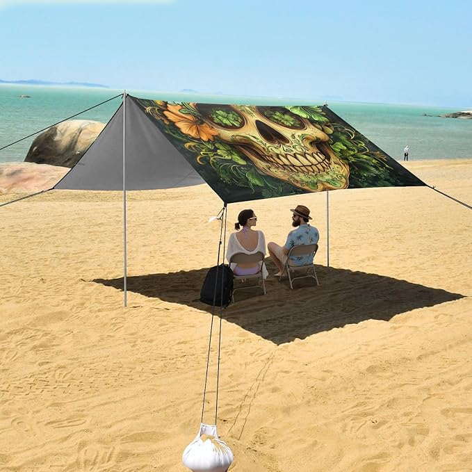 ALAZA St. Patricks Day Clover Leaves Skull Beach Tent Sun Shelter Portable Canopy Sunshade for Outdoor Camping Picnics Backyard Fun 10x9 ft