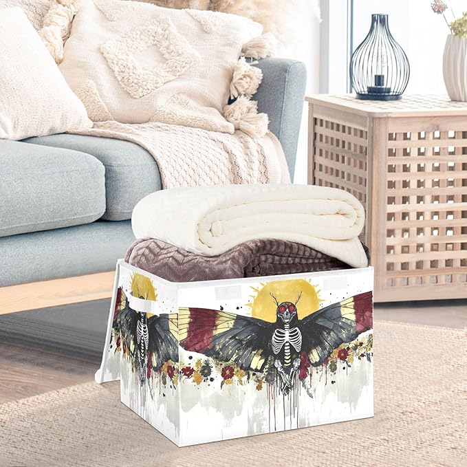AIXIWAWA Lidded Storage Cube (Gothic Skull Pattern) Fabric Foldable Closet Bins with Flip Lid and Handles Organizer Basket Container 16.5 x 12.6 x 11.8 IN