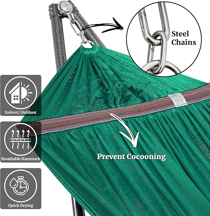 Tranquillo Double Hammock with Stand Included for 2 Persons/Foldable Hammock Stand 600 lbs Capacity Portable Case - Inhouse Outdoor Camping Peacock