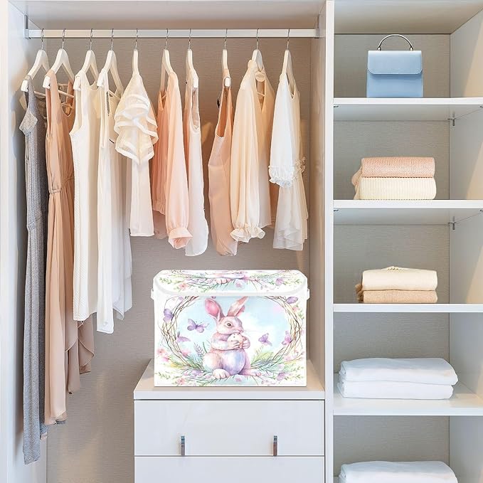 Easter Bunny Fabric Storage Bins with Lids and HandleFoldable Storage Bins with LidsCloset Organizers for Clothes Storage Room Organization Office Storage Chest Organizer