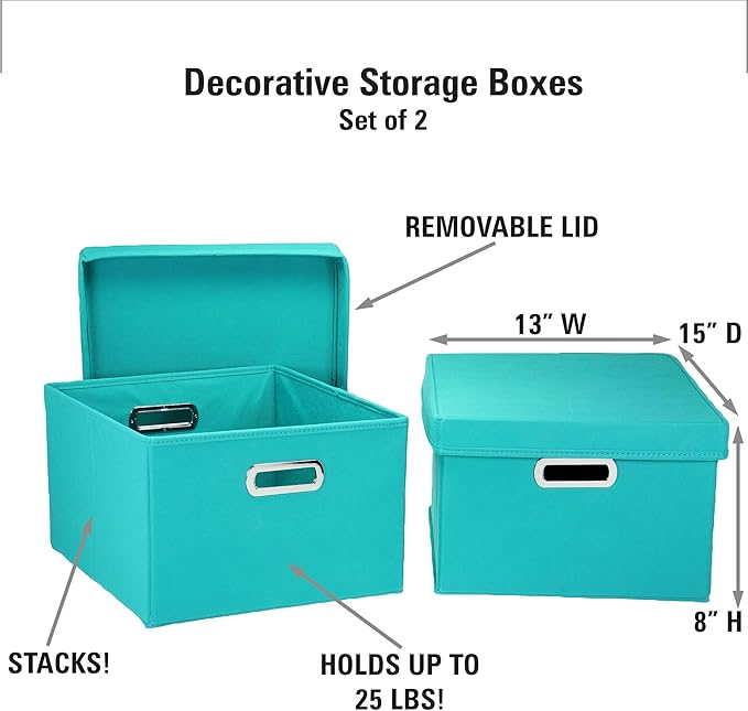 Household Essentials Fabric Storage Boxes with Lids and Handles Aqua