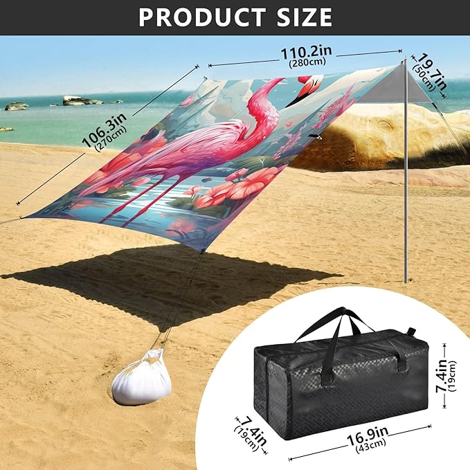 ALAZA Exotic Flamingo Pattern Beach Tent Sun Shelter Portable Canopy Sunshade for Outdoor Camping Picnics Backyard Fun 10x9 ft