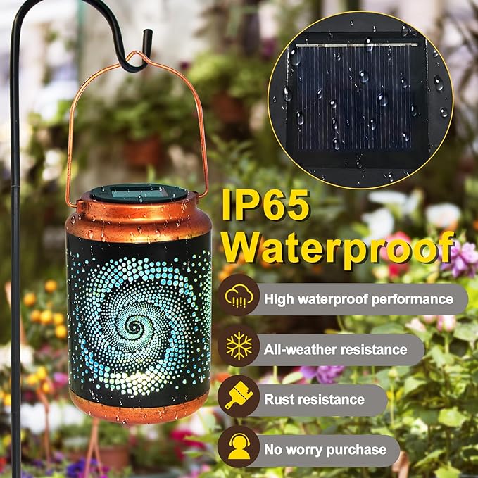 DIBIEECN Mothers Day Gifts for Mom Birthday Gifts Grandma Ladies Solar Lanterns Outdoor Hanging Hollowed-Out Metal Waterproof LED Garden Decor Outside for Patio Yard Porch Blue 4 Pack
