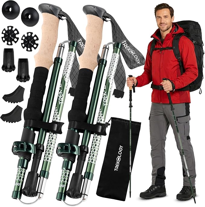 Trekology TREK-Z Collapsible Hiking &amp Trekking Poles - Choose the Perfect Size - 100–120cm (for Height 4’11 to 5’10) - 115–135cm (for Height: 5’5” to 6’5”)
