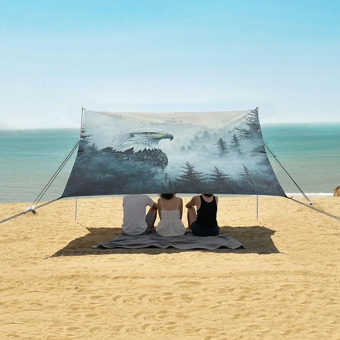 ALAZA Eagles Misty Forest Beach Tent Sun Shelter Portable Canopy Sunshade for Outdoor Camping Picnics Backyard Fun 10x9 ft