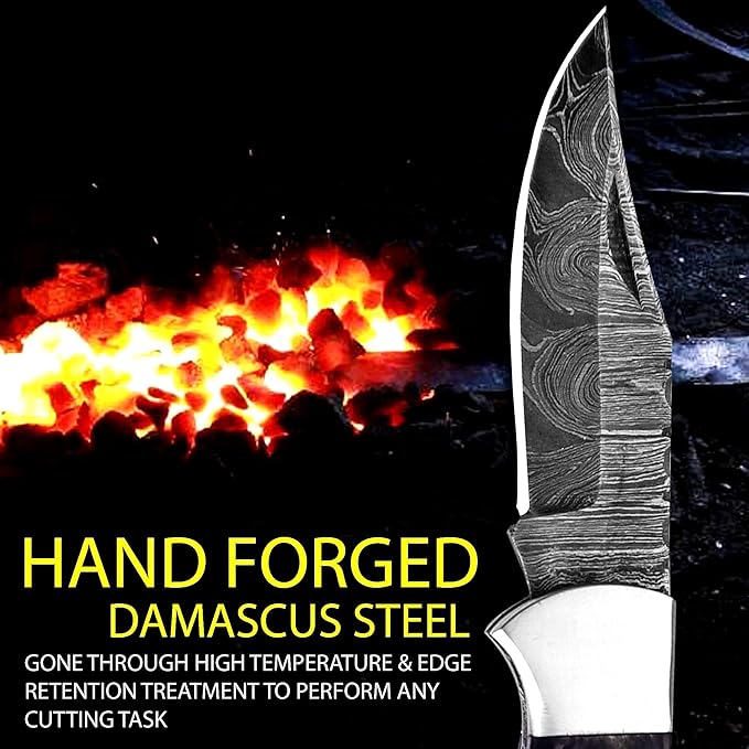 Pocket Knife 2.92 Drop Point Damascus Steel Blade Folding Knife with Blue &amp Black Wood Handle Back Lock EDC Knives with for Men Women GK-751 (Black &amp Blue)