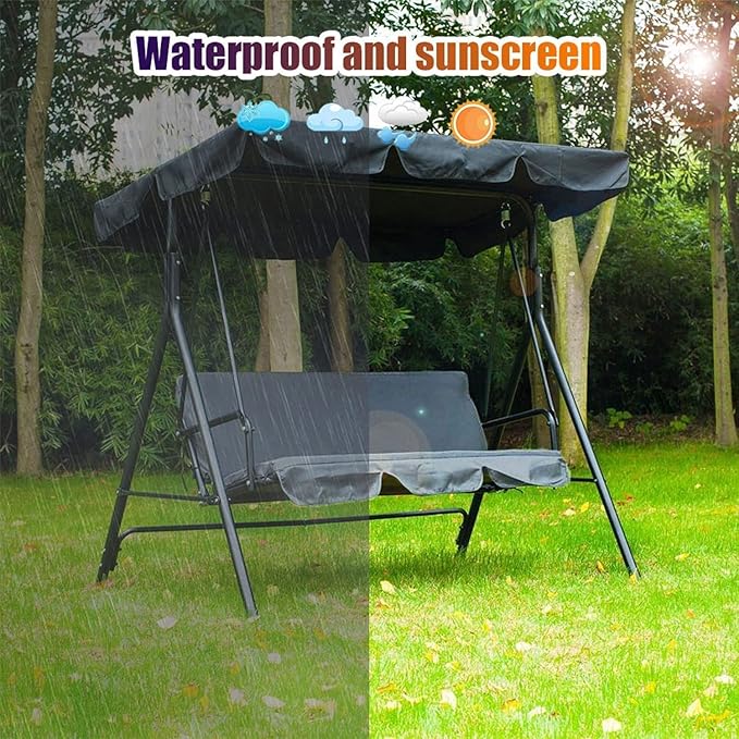 Garden Swing Canopy Replacement for 2 &amp 3 Seater Outdoor Patio Swing Water Resistant Hammock Cover with Sun Shelter for Seat Furniture (Grey 249 * 185 * 18cm)