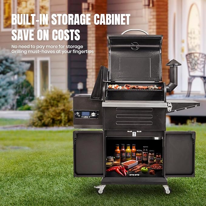 Z GRILLS Wood Pellet Grill &amp Smoker 8-in-1 Pellet Grill with Automatic Temperature ControlMeat Probes572 Sq. in Area for Backyard Camping Outdoor PartyBright Black